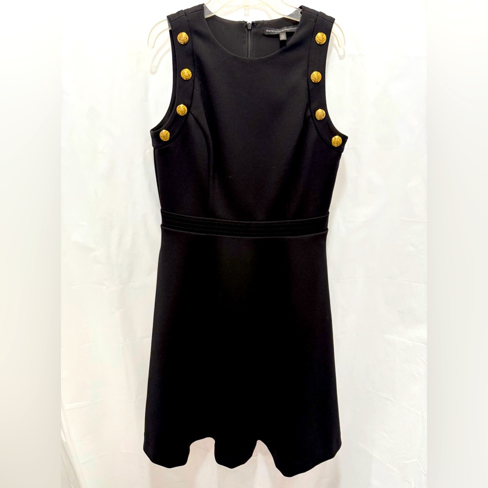 White House Black Market 4 Black Ponte Fit & Flare Gold Button A line Dress